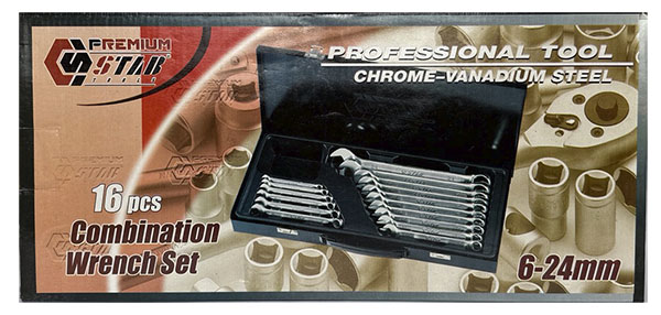 Набор комбинированных ключей в металлическом кейсе 16 пр (6,7,8,10,11,12,13,14,15,16,17,18,19,21,22,24 мм) STAB PREMIUM