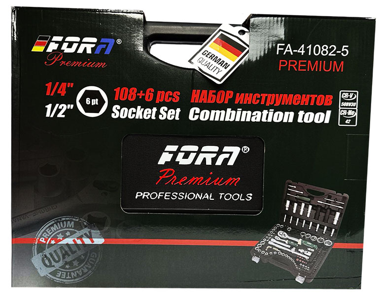 Набор торцевых головок 1/4" и 1/2" 108+6 пр. FORA PREMIUM