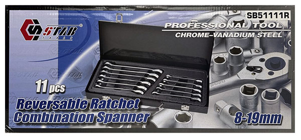 Набор ключей комбинированных трещоточных с реверсом, 8-19 мм, 11 пр STAB