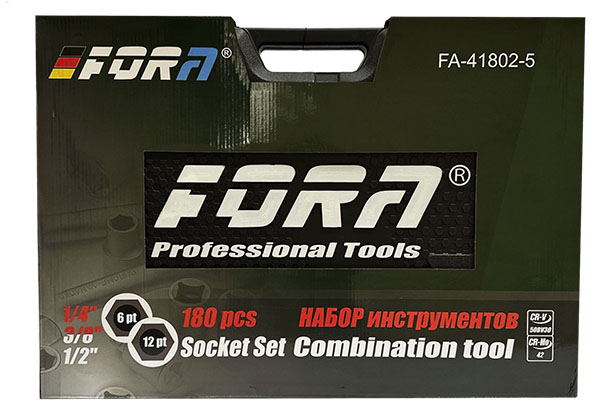 Универсальный набор инструментов 1/4", 3/8" и 1/2" 180 пр. FORA